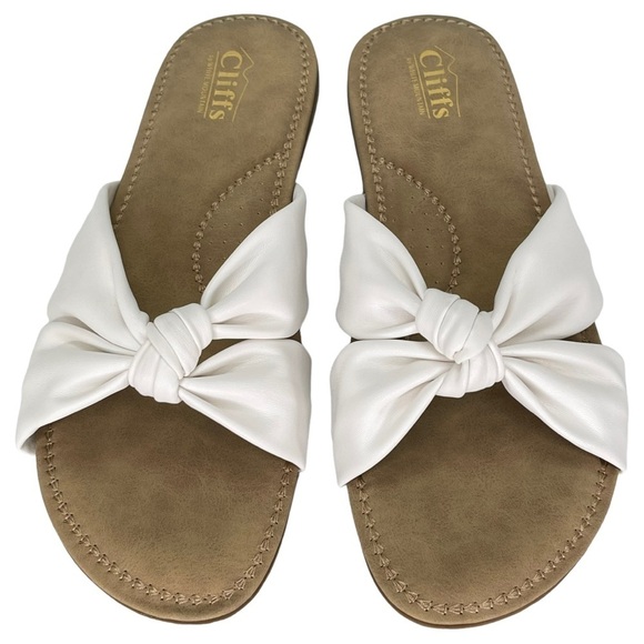 Cliffs White Mountain Favorite White Faux Leather Womens Slide Sandals Size 10M - Picture 6 of 12
